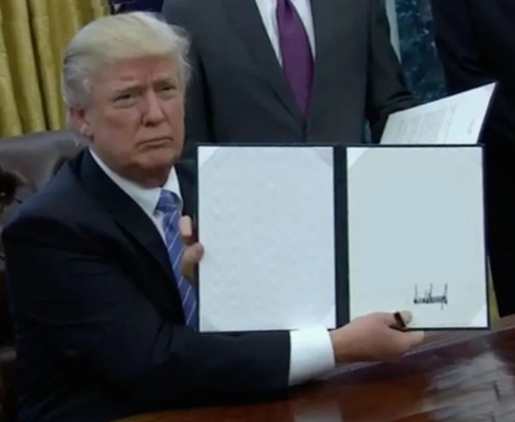 Donald Trump holding document Blank Meme Template