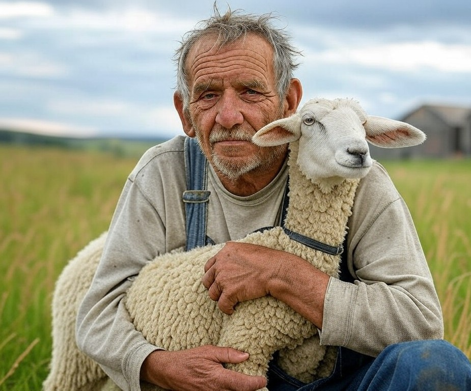 Toby Tedious old man hugging sheep Blank Meme Template