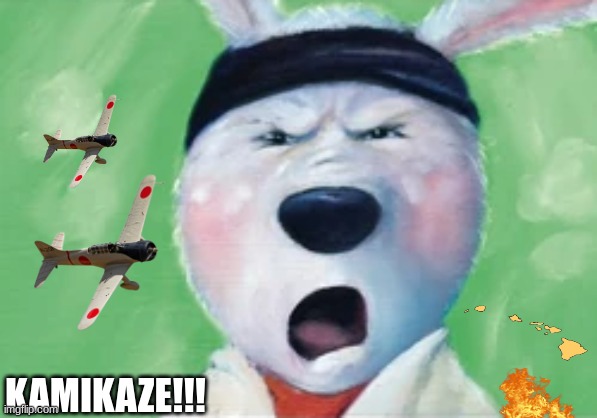 Howard B Wigglebottom meme | KAMIKAZE!!! | image tagged in memes,japan,kamikaze,funny memes,rabbit,cartoon | made w/ Imgflip meme maker