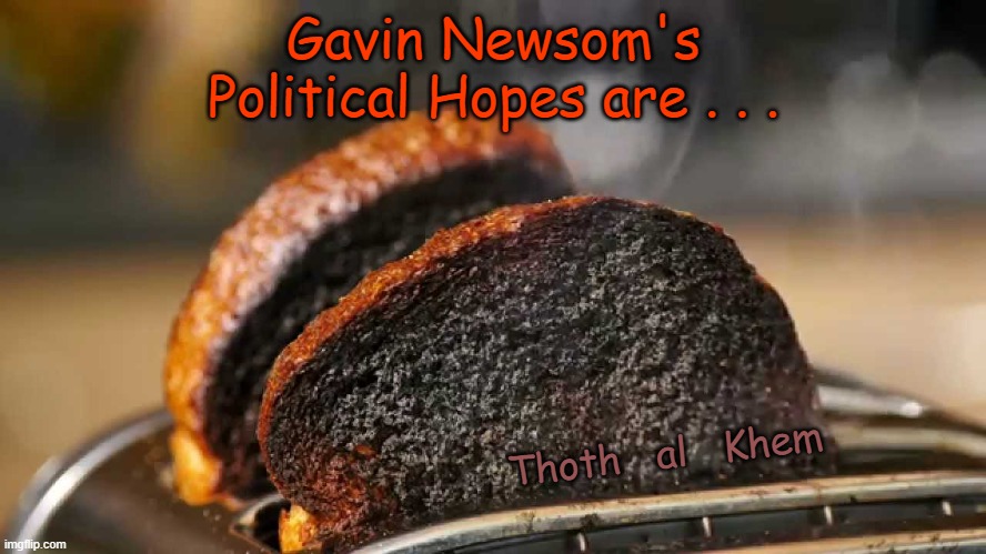 GAVIN NEWSOM IS TOAST | Gavin Newsom's Political Hopes are . . . Thoth   al   Khem | image tagged in gavin newsom,is finished,newsoms career,newsom destroyed california,la fire | made w/ Imgflip meme maker