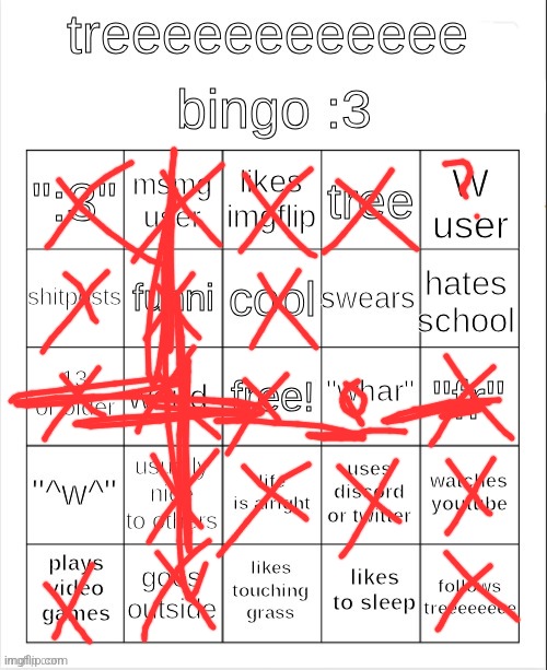 I marked the whar thing weird because I say QHAR not whar | image tagged in treeeeeeeeee bingo 3 | made w/ Imgflip meme maker