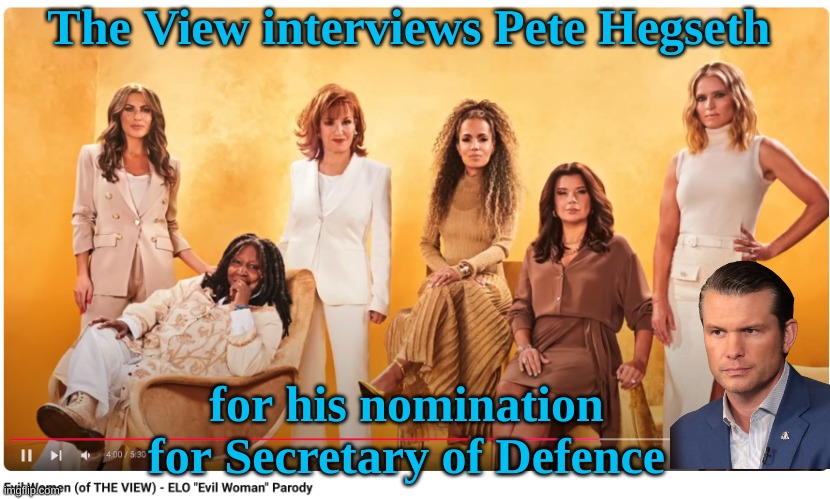 It's like he were on The View | The View interviews Pete Hegseth; for his nomination for Secretary of Defence | image tagged in cuckoo bitches on the view | made w/ Imgflip meme maker