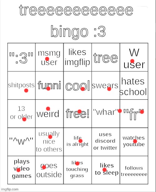 treeeeeeeeee bingo :3 | image tagged in treeeeeeeeee bingo 3 | made w/ Imgflip meme maker