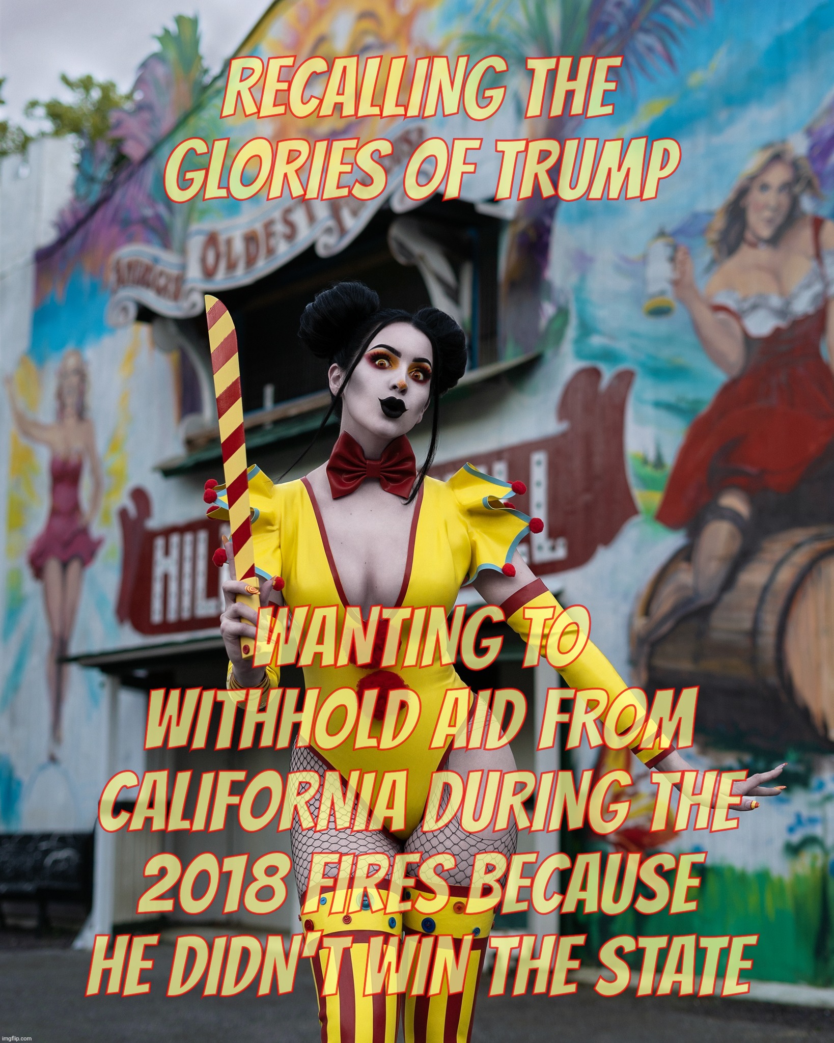 RECALLING THE GLORIES OF TRUMP WANTING TO WITHHOLD AID FROM CALIFORNIA DURING THE 2018 FIRES BECAUSE HE DIDN'T WIN THE STATE | made w/ Imgflip meme maker