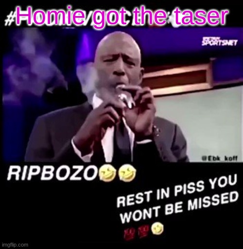Rest in piss you won't be missed | Homie got the taser | image tagged in rest in piss you won't be missed | made w/ Imgflip meme maker