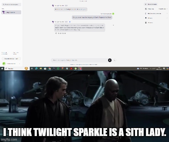 I think palpatine is a Sith Lord | I THINK TWILIGHT SPARKLE IS A SITH LADY. | image tagged in i think palpatine is a sith lord | made w/ Imgflip meme maker