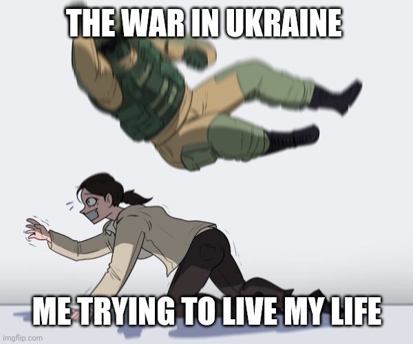 I'm sorry if this made you sad | THE WAR IN UKRAINE; ME TRYING TO LIVE MY LIFE | image tagged in rainbow six - fuze the hostage | made w/ Imgflip meme maker