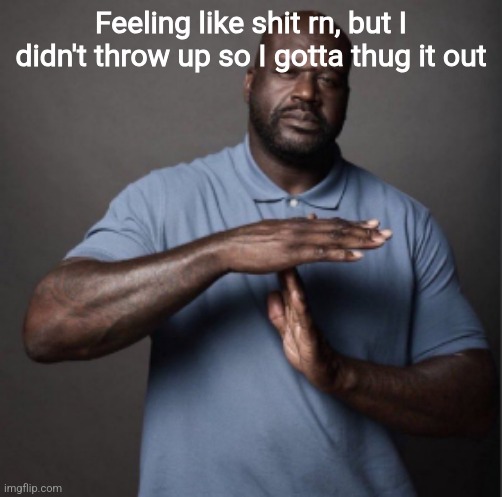 Shaq Time Out | Feeling like shit rn, but I didn't throw up so I gotta thug it out | image tagged in shaq time out | made w/ Imgflip meme maker