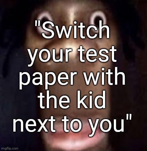 Quandale dingle | "Switch your test paper with the kid next to you" | image tagged in quandale dingle,y u no,school,stop reading the tags | made w/ Imgflip meme maker