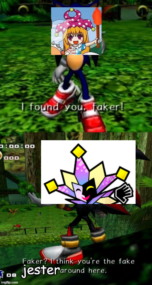 Touhou similarities | jester | image tagged in found you faker,touhou,super paper mario,jester | made w/ Imgflip meme maker