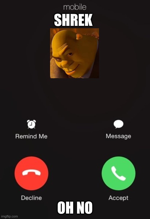 Shrek is calling | SHREK; OH NO | image tagged in incoming call,shrek | made w/ Imgflip meme maker