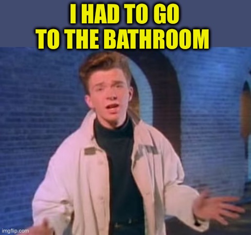 rick astley never gonna let you down | I HAD TO GO TO THE BATHROOM | image tagged in rick astley never gonna let you down | made w/ Imgflip meme maker