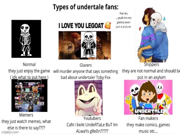 Wchich one are you? | image tagged in undertale,fans,glazing,gaming,shipping,furries | made w/ Imgflip meme maker