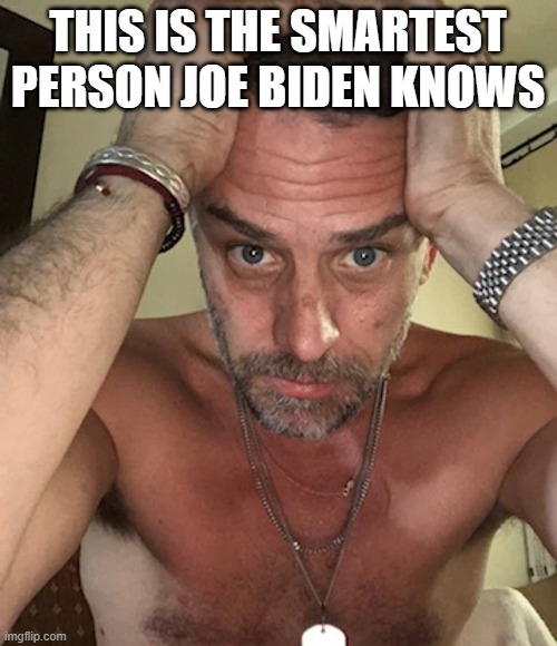 Sad Hunter Biden | THIS IS THE SMARTEST PERSON JOE BIDEN KNOWS | image tagged in sad hunter biden | made w/ Imgflip meme maker