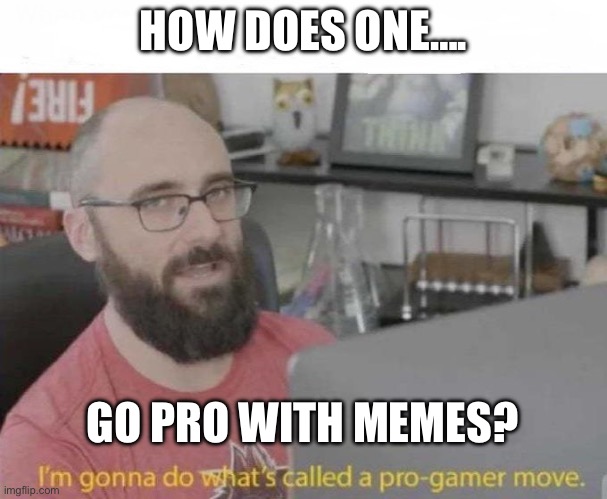 Tell me!!!! | HOW DOES ONE…. GO PRO WITH MEMES? | image tagged in pro gamer move | made w/ Imgflip meme maker