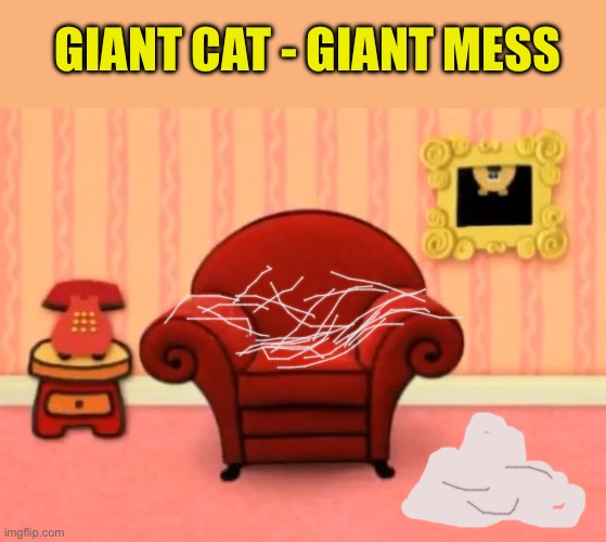 Blues Clues Living Room | GIANT CAT - GIANT MESS | image tagged in blues clues living room | made w/ Imgflip meme maker