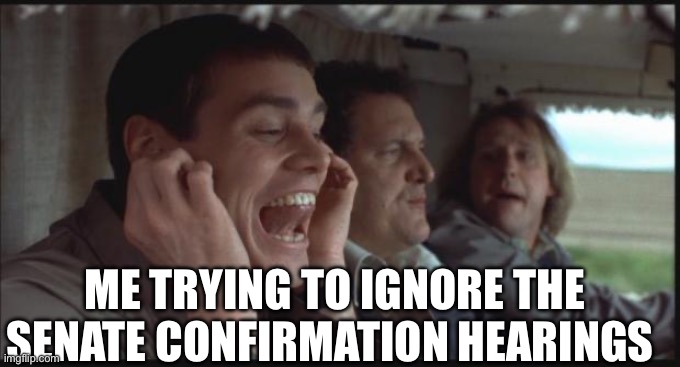 Dumb and Dumber LA LA LA | ME TRYING TO IGNORE THE SENATE CONFIRMATION HEARINGS | image tagged in dumb and dumber la la la,senate,politics,political meme | made w/ Imgflip meme maker