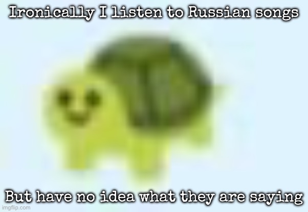 low quality turtle | Ironically I listen to Russian songs; But have no idea what they are saying | image tagged in low quality turtle,msmg | made w/ Imgflip meme maker