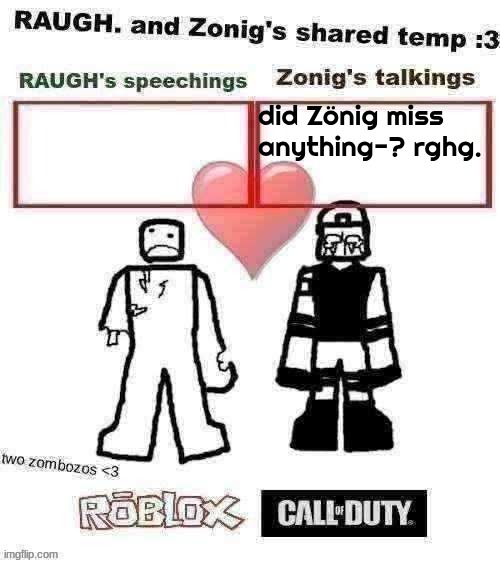 RAUGH. and Zonig's shared temp :3 | did Zönig miss anything-? rghg. | image tagged in raugh and zonig's shared temp 3 | made w/ Imgflip meme maker