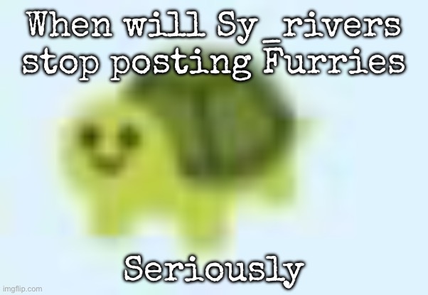 low quality turtle | When will Sy_rivers stop posting Furries; Seriously | image tagged in low quality turtle,msmg | made w/ Imgflip meme maker