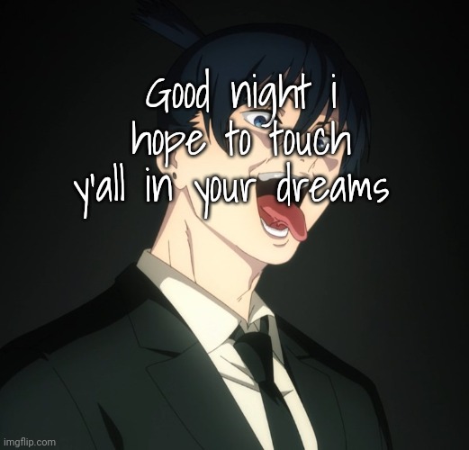 Aki mischievous | Good night i hope to touch y'all in your dreams | image tagged in aki mischievous | made w/ Imgflip meme maker