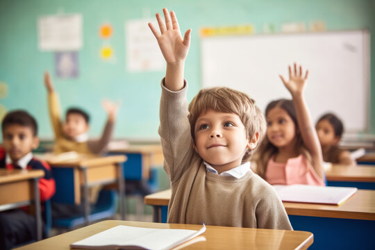 Kid raising hand in school Blank Meme Template