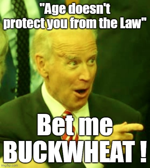 "Age doesn't protect you from the Law" Bet me BUCKWHEAT ! | made w/ Imgflip meme maker