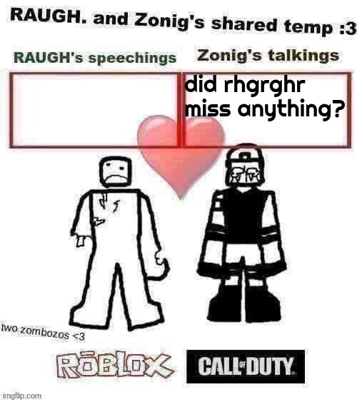 RAUGH. and Zonig's shared temp :3 | did rhgrghr miss anything? | image tagged in raugh and zonig's shared temp 3 | made w/ Imgflip meme maker