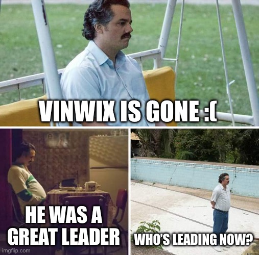 HDMI cable maybe? | VINWIX IS GONE :(; HE WAS A GREAT LEADER; WHO’S LEADING NOW? | image tagged in memes,sad pablo escobar,or country invader | made w/ Imgflip meme maker