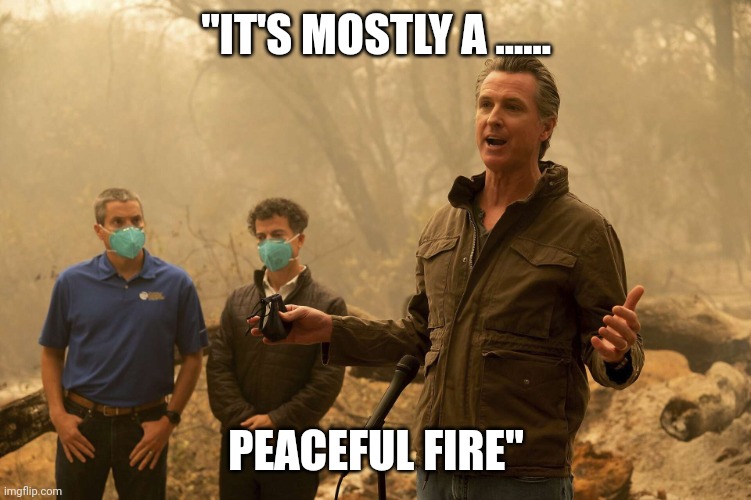 Scum bag | "IT'S MOSTLY A ...... PEACEFUL FIRE" | image tagged in gavin newsome fire press conference | made w/ Imgflip meme maker