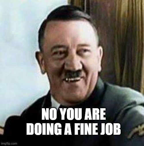 laughing hitler | NO YOU ARE DOING A FINE JOB | image tagged in laughing hitler | made w/ Imgflip meme maker