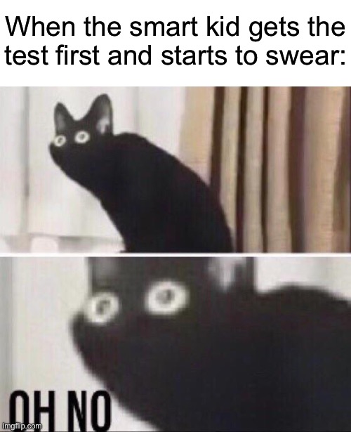 …Oh, neptune | When the smart kid gets the test first and starts to swear: | image tagged in oh no cat,memes,funny,gifs,not really a gif,oh wow are you actually reading these tags | made w/ Imgflip meme maker