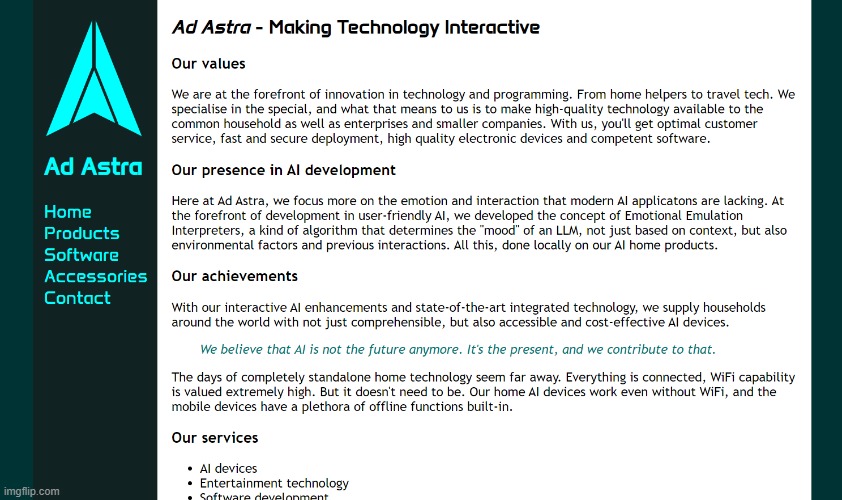 Started to code a lil website for the company that Lisa works for and which produces Emotron. | image tagged in website,cool thing,or something like that | made w/ Imgflip meme maker