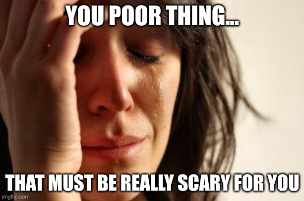 First World Problems Meme | YOU POOR THING... THAT MUST BE REALLY SCARY FOR YOU | image tagged in memes,first world problems | made w/ Imgflip meme maker