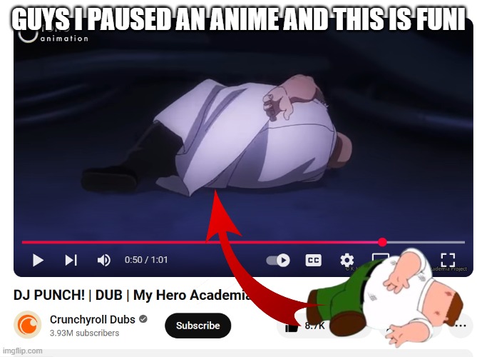 lol | GUYS I PAUSED AN ANIME AND THIS IS FUNI | image tagged in peter griffin,mha | made w/ Imgflip meme maker