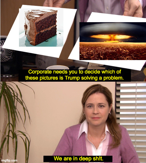 Trump fubar. | Corporate needs you to decide which of
these pictures is Trump solving a problem. We are in deep sh!t. | image tagged in memes,they're the same picture,trump fubar | made w/ Imgflip meme maker