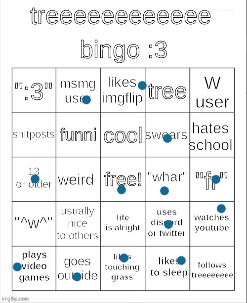 treeeeeeeeee bingo :3 | image tagged in treeeeeeeeee bingo 3 | made w/ Imgflip meme maker