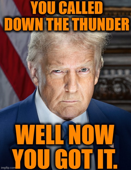 Trump 47 - The Reckoning | YOU CALLED DOWN THE THUNDER; WELL NOW YOU GOT IT. | image tagged in trump 47 | made w/ Imgflip meme maker