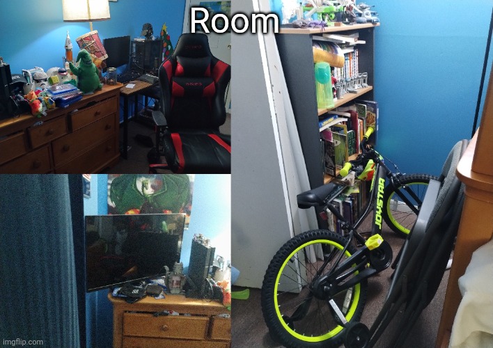 If this gets 8 upvotes I'll move the bike and take a picture of just the bookcase, for those interested in what's in it | Room | made w/ Imgflip meme maker