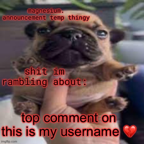 pug temp | top comment on this is my username 💔 | image tagged in pug temp | made w/ Imgflip meme maker