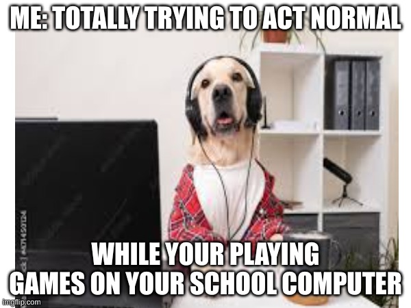 ME: TOTALLY TRYING TO ACT NORMAL; WHILE YOUR PLAYING GAMES ON YOUR SCHOOL COMPUTER | image tagged in funny | made w/ Imgflip meme maker