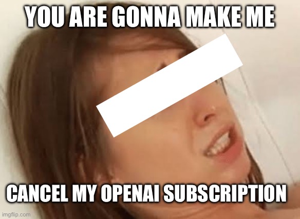 Redacted gonna make me | YOU ARE GONNA MAKE ME; ███████; CANCEL MY OPENAI SUBSCRIPTION | image tagged in youre going to make me | made w/ Imgflip meme maker