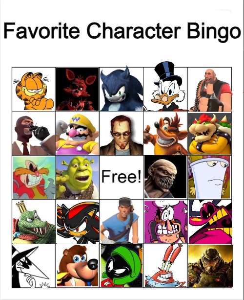 my favorite character bingo | Favorite Character Bingo | image tagged in blank bingo | made w/ Imgflip meme maker