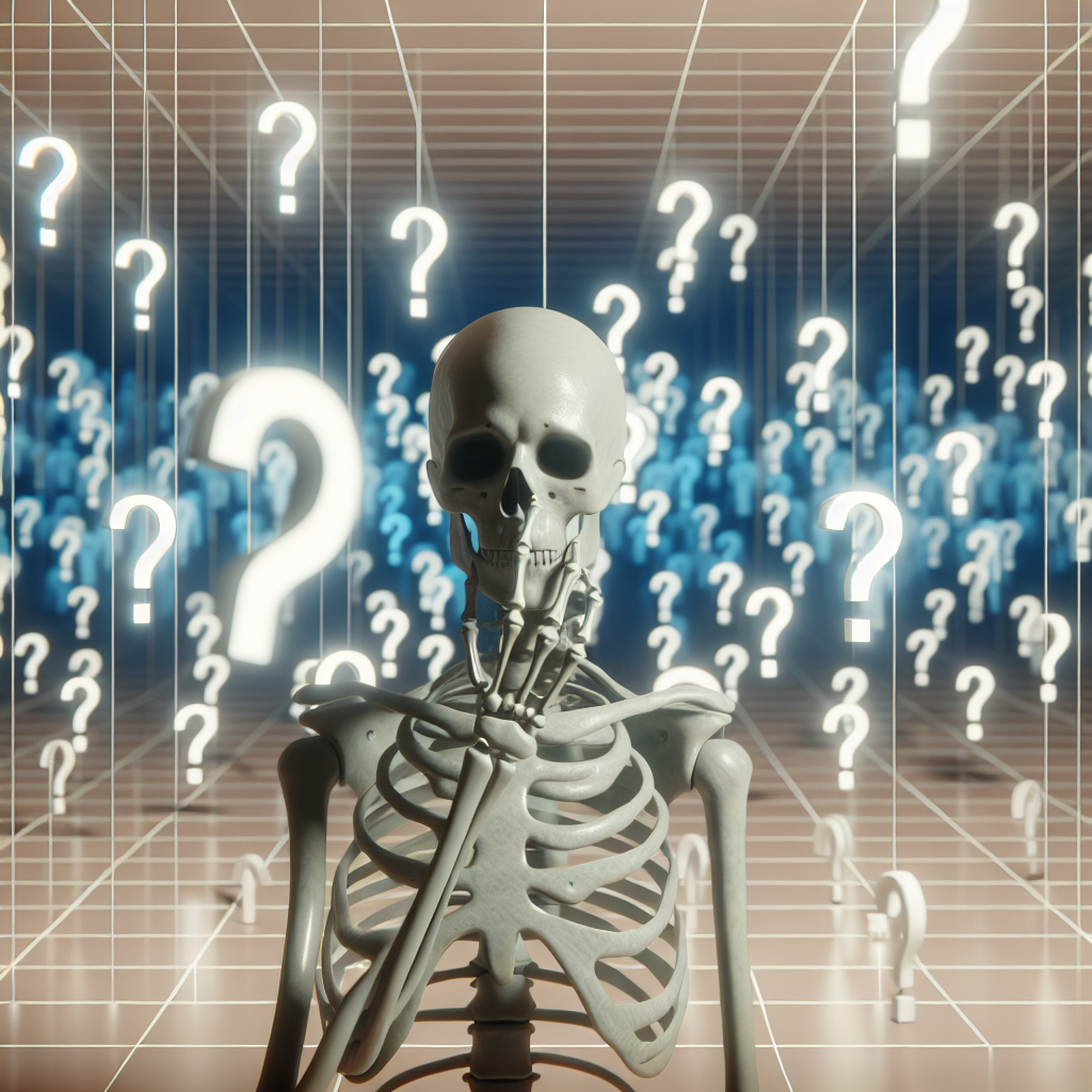 An skeleton thinking and question marks all around him and he is Blank Meme Template