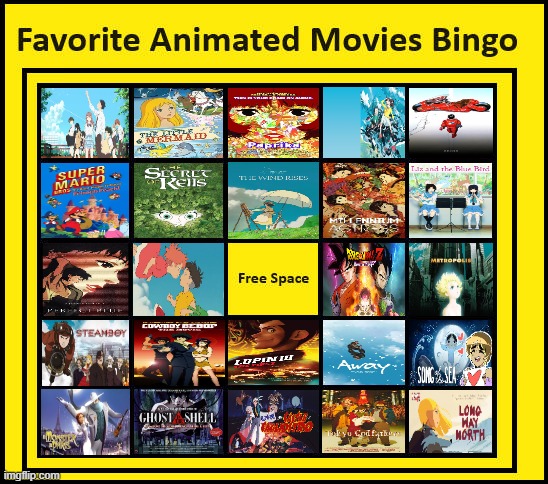 favorite animated movies bingo | image tagged in favorite animated movies bingo,bingo,classic movies,studio ghibli,movies,cartoons | made w/ Imgflip meme maker