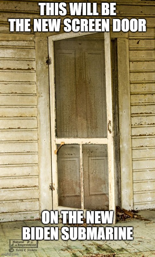 Screen door | THIS WILL BE THE NEW SCREEN DOOR ON THE NEW BIDEN SUBMARINE | image tagged in screen door | made w/ Imgflip meme maker