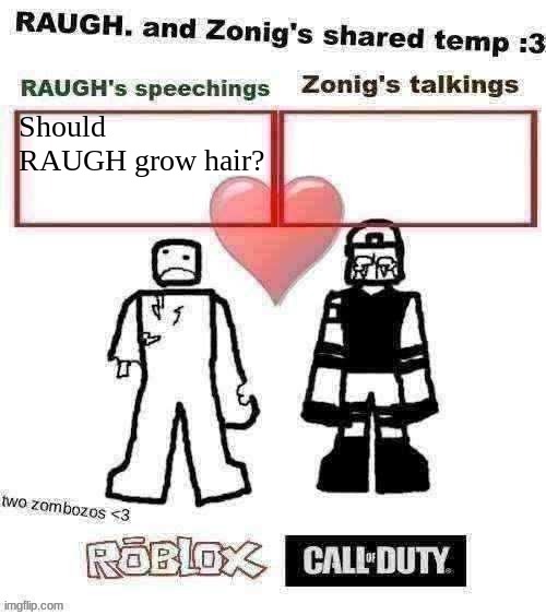 Like should RAUGH become stylized? | Should RAUGH grow hair? | image tagged in raugh and zonig's shared temp 3 | made w/ Imgflip meme maker