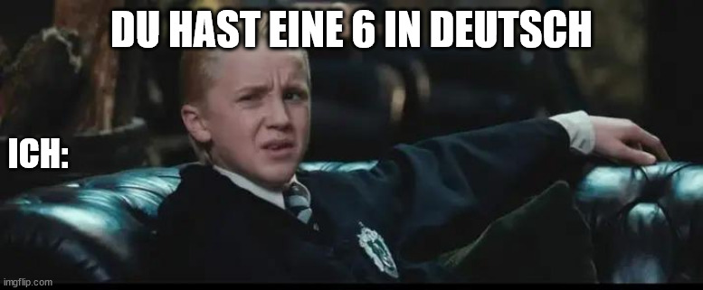 Draco Malfoy | DU HAST EINE 6 IN DEUTSCH; ICH: | image tagged in draco malfoy | made w/ Imgflip meme maker