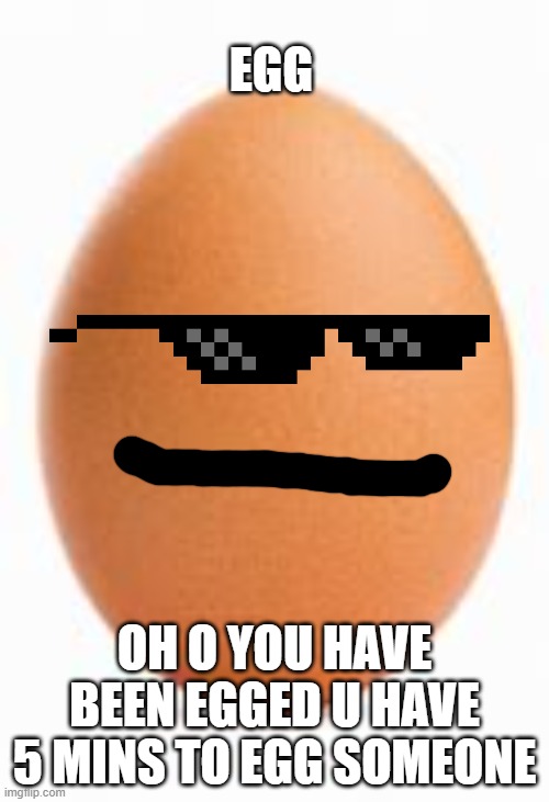 egg | EGG; OH O YOU HAVE BEEN EGGED U HAVE 5 MINS TO EGG SOMEONE | image tagged in can i offer you an egg in these trying times | made w/ Imgflip meme maker