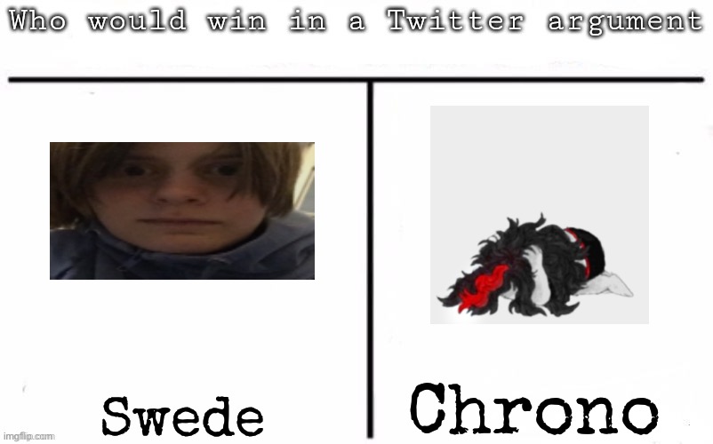 Pitting random mfs against each other | Chrono; Swede | image tagged in pitting random mfs against each other,msmg | made w/ Imgflip meme maker